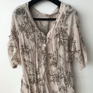 Beige Floral Blouse & Slip Undershirt Tank Top